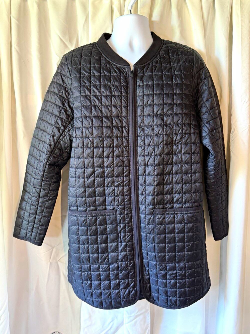 Athleta Grandview PrimaLoft Shell Jacket Black Grid Quilted Coat Size L